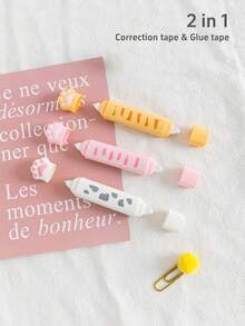 1/3 piezas Cinta correctora y cinta de pegamento con diseño de patita 2 en 1, herramientas correctoras blancas, cinta adhesiva doble cara en rollo, para diario, álbum, regalo de niños, oficina, escuela, vuelta al cole - Multicolor - Ver 12