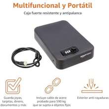 Basics Caja fuerte portátil con cerradura, caja de  pequeña con combinación, para dormitorio universitario, hogar, cerradura de combinación, tamaño X, negro(Grande Cerradura de combinación) - Multicolor - Ver 2