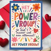 1pc Empowering Dutch "Power Vrouw" Greeting Card With Envelope (11cm16cm&4.33in6.29in) - "Hey Power Vrouw" Design, Vibrant Scene With Floral & Typography Art, Perfect For Strong Women & Friends, Ideal For Anniversaries & Empowerment Celebrations, Dutch Theme Card - Multicolor - View 7