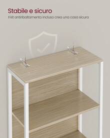 Scaffale a 6 Ripiani con Luce LED Dimmerabile, Libreria con Struttura in Acciaio, 30,3 x 60 x 178,6 cm, per Soggiorno, Camera da Letto, Ufficio, Beige Naturale - Beige - Visualizzare 3