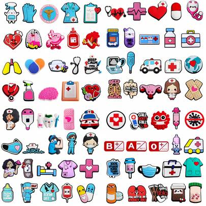 5/15/25/40pcs Random Medical Series, Medical Board, Medical Staff, Nurse, First Aid Kit, Ambulance, Medical Mask, Medical Blood Bag PVC Shoe Charms, Clock Charms, Cute Medical Care Series Rubber Shoe Charms, Suitable For Clogs, Party Must-Have Shoes, Floral: Illuminate Every Step Style