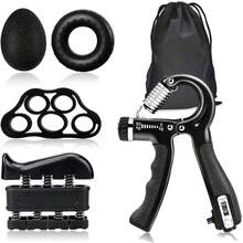 Fortalecedor de Mano 5 en 1 con Contador Mecánico – Kit Completo de Ejercitadores de Agarre Ajustables de 5 a 60kg para Entrenamiento de Mano, Dedos, Muñeca y Antebrazo – Incluye Banda de Resistencia para Dedos, Ejercitador Individual, Anillo de Silicona y Pelota Antiestrés – Herramienta de Fitness y Rehabilitación Portátil para Mejorar Fuerza, Flexibilidad y Coordinación – Diseño Ergonómico con Materiales Resistentes y Antideslizantes, Ideal para Deportistas, Escaladores, Músicos y Personas en Recuperación – Ejercitador Manual Compacto y Ligero para Gimnasio, Oficina o Uso Diario, Perfecto para Aliviar Estrés, Fortalecer Músculos y Aumentar Resistencia en Manos y Brazos - Negro - Ver 1