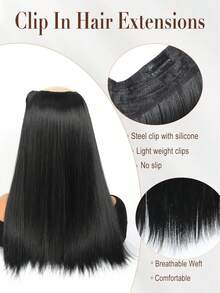 16-28 英寸夹式接发长直波浪 V 形接发一体式黑棕色接发带 4 个夹子适合女士 - 黑色 - 查看 4