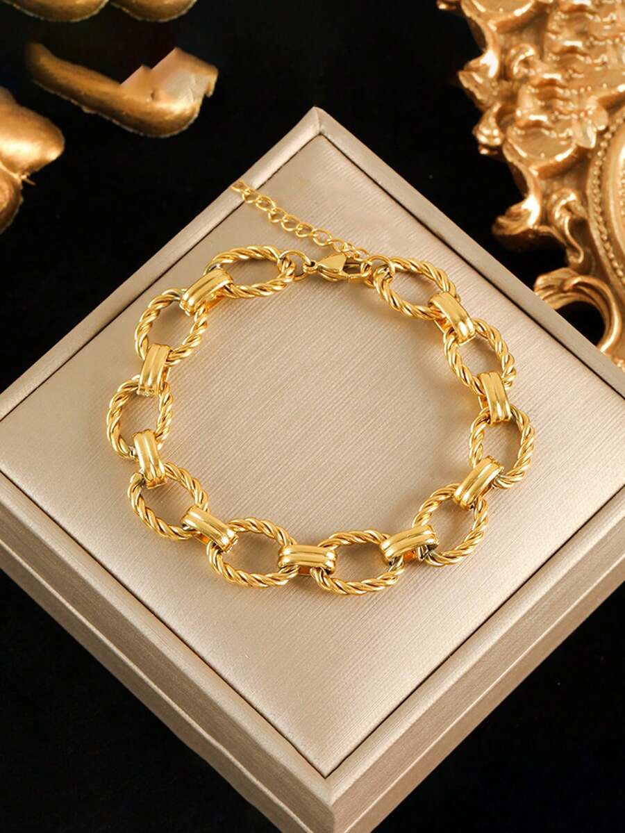 1pc Stainless Steel Geometric Circle Design Fashion Personalized Hiphop Style Bracelet, Suitable For Gifts And Daily Wear - Yellow Gold - View 1