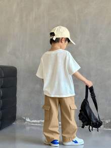 1pc Young BoyAll-Match Solid Color Comfortable Simple Versatile Cargo Pants - Khaki - View 2
