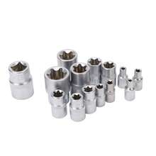 Juego de Llaves de Estrella Hembra E-Torx - 14 Piezas, Llaves de Vaso y Dados Torx Hembra E4-E24, Torsión 1/4" 3/8" 1/2", Kit de herramientas de reparación - Plateado - Ver 6