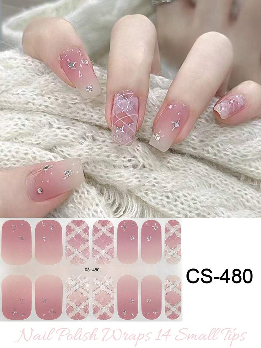 Step Into A Convenient World! 1 Pack Of 14pcs Medium Sized Artificial Natural Nail Stickers, Shiny Sky Manicure Stickers, Easily Change Your Style Nails Nail Supplies - Lilac Purple - View 1