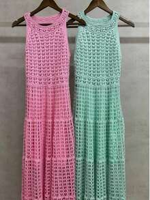 Baby Pink Crochet Long Dress – Elegant, Feminine, And Timeless - 淺粉色 - 查看 3