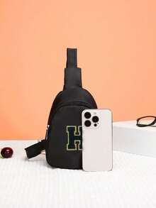 1pc Teen Shoulder/Waist Bag With A-Z Letter Patch Pattern, Vibrant Colors, And Eye-Catching Design. Made Of Nylon, With An Adjustable Shoulder Strap. Suitable For All Seasons And Outdoor Travel. Mini Coin Purse With Casual And Stylish Design. Also Makes A Great Birthday Or Holiday Gift For Friends And Family. (Letter Patch Needs To Be Applied By The User; Included With The Bag) - Black - View 9