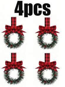 1/2/4pcs Christmas Mini Wreath Cabinet Window Hanging Decorations With, Christmas Wreath, Pine Needles Wreath With Red Berry Hanging Decorations, Red Bow Garland Decoration, Xmas Decoration, Christmas Decorations, Christmas Gifts, Stocking Fillers . Home Decor Room Decor