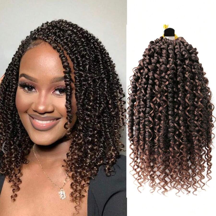 Passion Twist Crochet Hair 10 Inch 4 Packs Boho Short Pre Looped Crochet Twist Hair With Curly Ends Goddess Crochet Braids Bohemian Water Wave Braiding Hair Extension - Multicolor - View 1