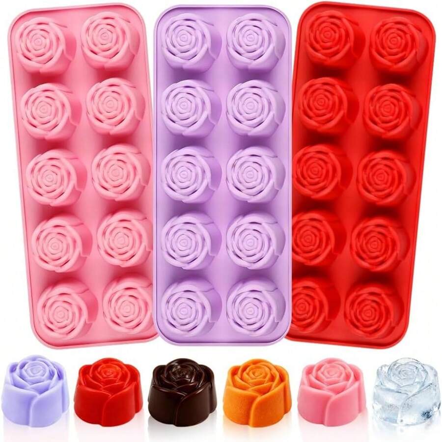 3PCS Flower Molds Silicone, Rose Chocolate Candles Silicone Mold Soap Mold Cake Mold - Multicolor - View 1