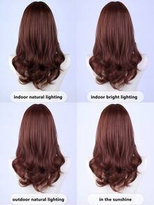 1顶齐肩卷发假发，带刘海，红棕色，14英寸，适合日常外出和聚会，不闷热，易于变换造型 - 彩色 - 查看 6