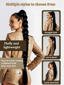 Long Braided Ponytail Hair Extensions 22Inch - 40 Inch Wraparound Extensions Ponytail Brown Black Natural Soft Synthetic Wigs For Women