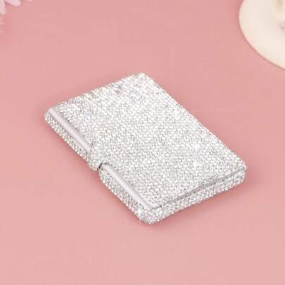 11pcs Women's Shiny Rhinestone Embellished Business Card Holder - Elegant Snap Closure Design, Portable Card Case, Great For Daily Use Or Birthday Gift, Adorable Rhinestone Accents, Durable Aluminum Alloy