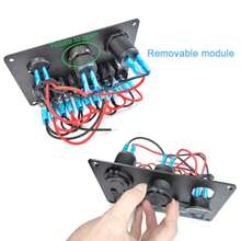 6 Gang Rocker Switch Panel LED Digital Voltmeter Waterproof Car Marine Circuit Breaker Dual USB Ports ON/OFF Lights 12V 24V For Marine Car Boat Trailers - 黑色 - 查看 6