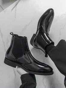 Men's Mid-Top Derby Boots, Flat Non-Slip Suitable For Outdoor, Boots, Business Casual, Riding - Black - View 1