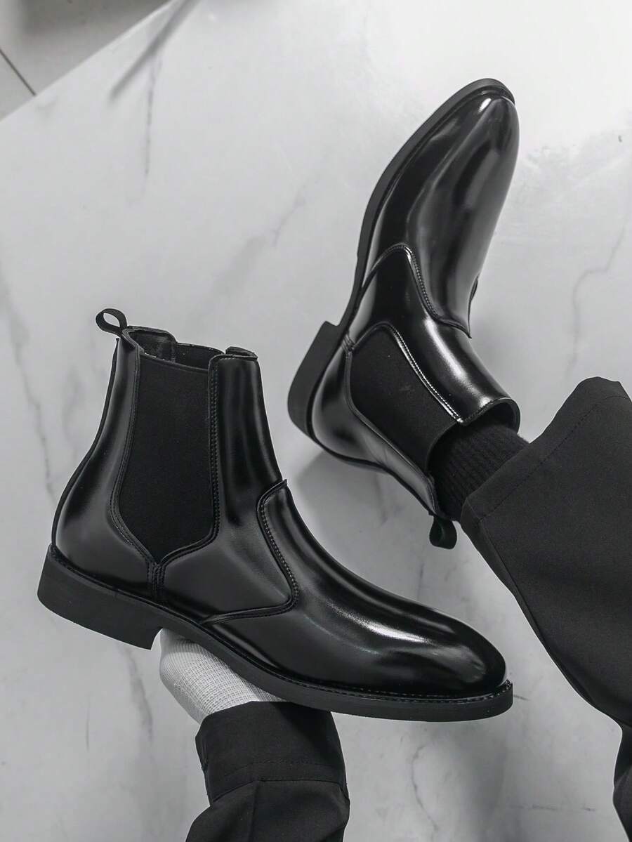 Men's Mid-Top Derby Boots, Flat Non-Slip Suitable For Outdoor, Boots, Business Casual, Riding - Black - View 1