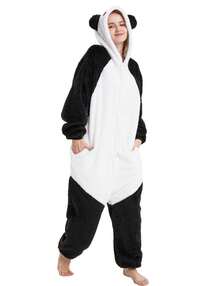 Cute Unisex Fleece Adult Panda Costume Pajamas, Button Plush Animal One Piece Sleepwear Loungewear - Panda - 查看 4