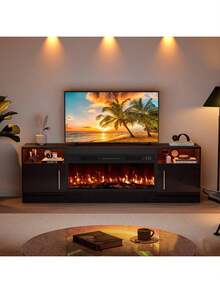 [2 Packages Shipping]Fireplace TV Stand With 36" Fireplace, Up To 80" TVs, 70" Entertainment Center, With20 Color Lights, TV Media Console With Storage Cabinets For Living Room,Thanksgiving,Christmas  Gift - 黑色 - 查看 5
