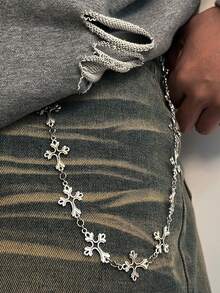 1pc Fashionable Metal Cross Chain, Punk Style Jeans Chain, Men's Accessory Gift - Silver - View 2