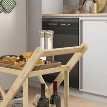 HOMCOM Kitchen Trolley, Serving Cart With Bottle Rack, Countertop, 2 Tiers, Rolling Cart For Office, Kitchen, Living Room, 66 X 40 X 70 Cm, Bamboo, Natural Finish