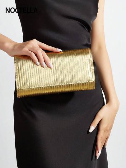 Noctella 闪耀、魅力、优雅的女士手拿包，时尚褶皱金色单肩包，女士晚宴包，适合派对女孩和女士，非常适合派对、婚礼、舞会、晚宴/宴会等场合，是送给女性的最佳礼物。
