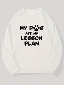 Sudadera divertida para hombre "Mi perro se comió mi plan de lecciones" - Sudadera negra casual de cuello redondo con diseño de huella de pata, corte holgado, mangas largas, perfecta para ropa casual, ropa cómoda para el día a día| Sudadera gráfica divertida| Sudadera de tela elástica - Blanco - Ver 9