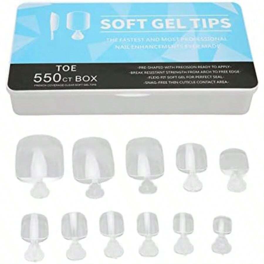 550 Uds Puntas de Uñas Postizas de los Pies Cubierta Completa Transparente Artificial Ultrafino Puntas de Uñas Transpirables de Varios Tamaños con Caja de Almacenamiento(default) - Multicolor - Ver 1