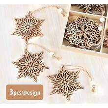 12pcs Wooden Snowflakes Decorations 3 Inch Christmas Ornaments Wood Hanging Ornament Rustic Farmhouse Christmas Craft Supplies - Natural - View 3