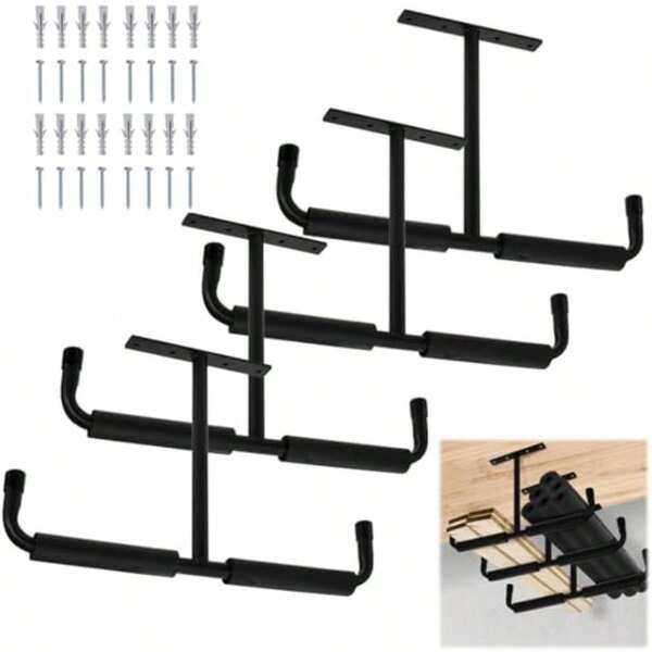 4 Paquete de Ganchos de Almacenamiento para Garaje Overhead 16.5" Soportes de Montaje en Techo Resistentes Doble Barra en T Estantes de Techo de Metal para Colgar Bicicleta, Tubería, Madera, Caña de Pescar, Equipo Deportivo