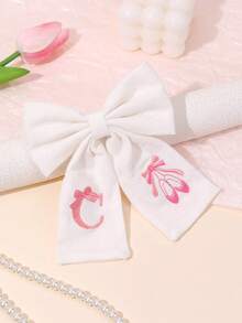 1 Stück Buchstabe A-Z bestickter Haarclip, geeignet für Mädchen, Pastell Stoff Alligator Clip, Buchstaben & Ballettschuh Haarclip, süßer Mädchen Doppel-Pferdeschwanz Haarclip, weiß & rosa bestickter Haarspange, Teenager Haaraccessoire - Weiss - Übersicht 19