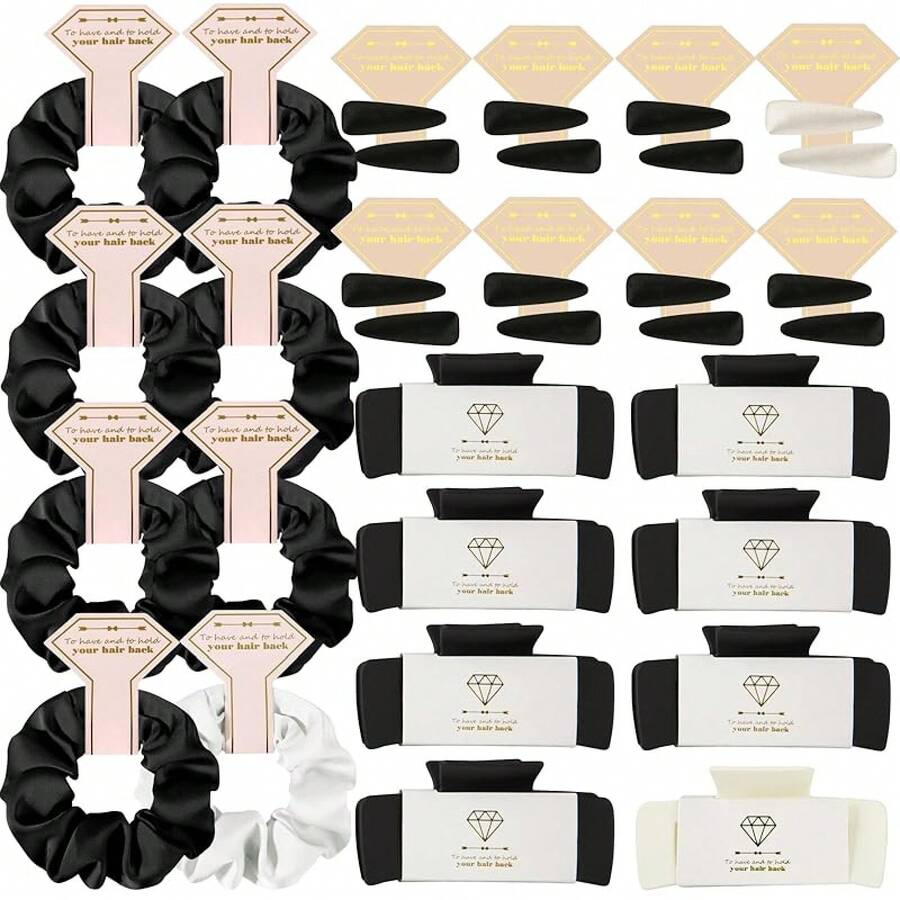 Bridesmaid Scrunchies Proposal Gifts 41 Inch Square Set Of 8 Bachelorette Hair Claw Clips Ideas Bridal Shower Wedding Party Favors (24pcs Dusty Blue)Valentine's Day JOW5 - 32件 白色和黑色 - 查看 1