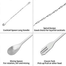 Cocktail Muddler And Stirring Spoon Set Stainless Steel Bar Tool For Mixing Mojitos And Fruit Drinks Long Handle - 1 - 查看 5