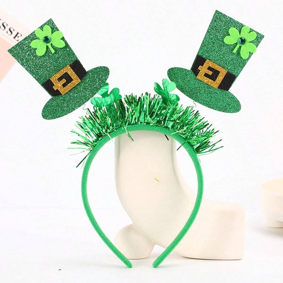 1PC/3PCS Irish Festival Party Shamrock Hairband, St. Patrick's Day Exclusive Party Photo Prop Headband, Festive Hair Clip With 3D Shamrock Mini Hat (Style Random) - Multicolor - View 1