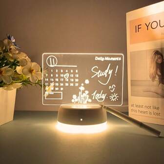 1pc Acrylic 3D LED Night Light, USB Powered Desk Lamp With Writing Board, Smart White Base With Pen, LED Light Source, No Battery, No Electronic Parts, USB Desktop Accessory