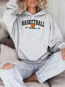 Women Hoodie Basketball Mom Print Sweatshirt Casual Comfortable Wear For Sports Fans And Everyday Use - 灰色 - 查看 7