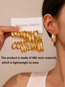 Bộ 10-20 chiếc khuyên tai bất đối xứng bằng nhựa ABS acrylic màu vàng, nhẹ, thiết kế hình chữ C và giọt nước, đáp ứng nhu cầu trang phục hàng ngày của phái nữ. - Vàng - Xem 2