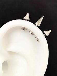 2PCS/Set Long Spike Ear Piercing Stainless Steel Helix Piercing Cartilage Earring Demon Ear Stud Body Jewelry Punk Style 16G 1.2mm - Silver - View 6