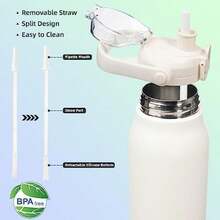 BJPKPK - Botellas de agua aisladas con pajita, 20 onzas lindas botellas de agua con asa, termo de metal de acero inoxidable sin , termo de fácil transporte para hombres y mujeres, color blanco(1.7 Litros 57 ozWhite) - Multicolor - Ver 4