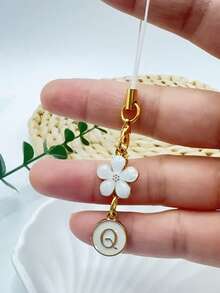 1pc Metallic Heart & Alphabet Letter A-Z Charm Phone Pendant - Black - View 73