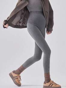 1 Pc Maternity Gray Knitted Minimalist Versatile Leggings