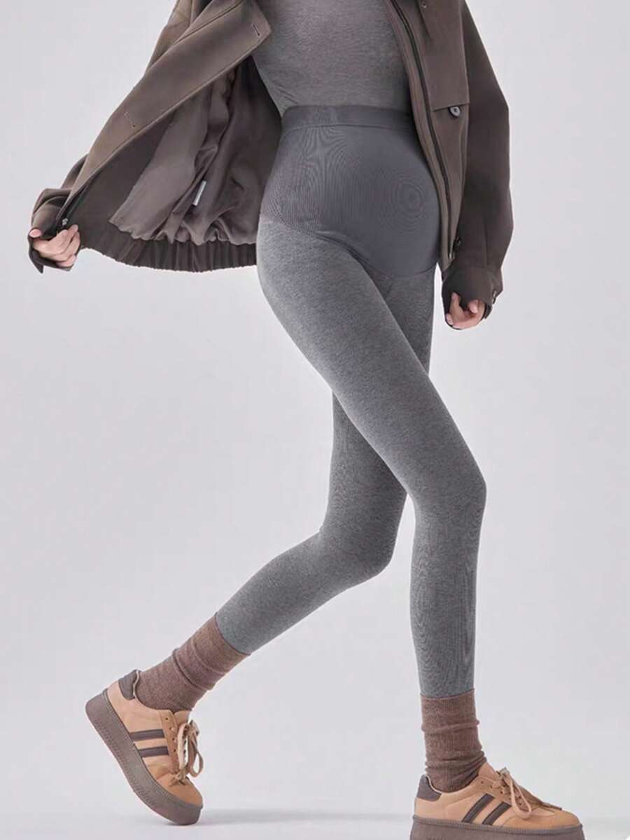 1 Pc Maternity Gray Knitted Minimalist Versatile Leggings