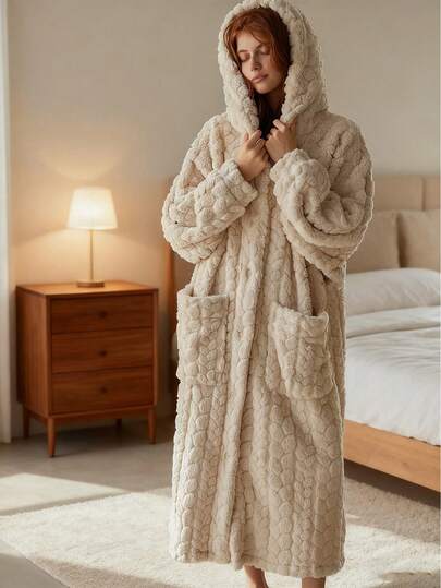 1PC Cozy Plush Fleece Hooded Blanket Sweatshirt - Reversible Oversized Unisex Adult Wearable Throw With Big Pocket, Light Gray, Hand Wash Only, Perfect Gift For Mom, Cute Sweater, Winter Warmth, Playful Fruit Design, Comfortable Fabric, Winter Comfort,Comfortable Flannel, A Must-Have For Halloween And Christmas