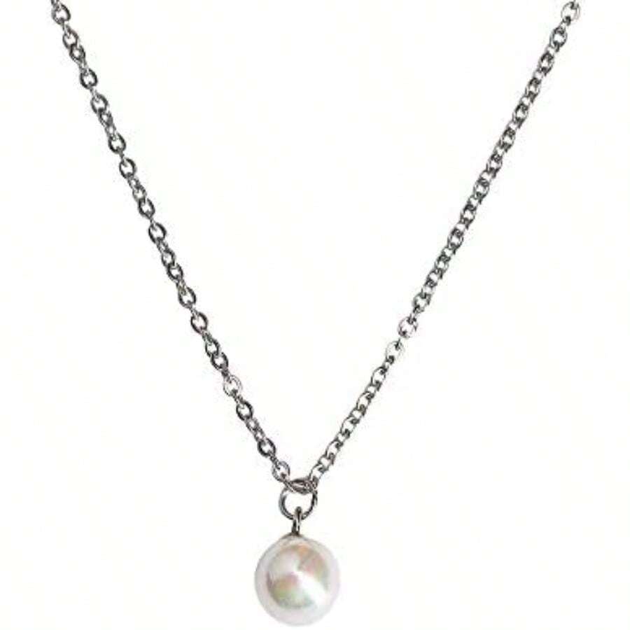 LuckyLy Collar de Mujer con Perla, Cadena de Acero Inoxidable con Baño de 18k o Color Plata y Dije para Mujer – Accesorios para Mujer Ideales como Regalos para Mujer y Regalos para Mamá, Modelo Adele(Plata) - Multicolor - Ver 1
