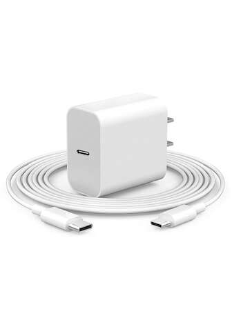 20W PD USB-C 墙式快充充电器适配器，配备 6.6 英尺/3.3 英尺 USB-C 转 Type-C 数据线，兼容 17/16/15/Pro/Pro Max，Type-C 墙式充电器兼容三星 Galaxy S25/S24/S23/S22/S21/S20/Ultra/Note 20/10，PD20W 快充，白色