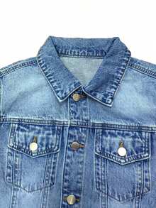 Chaqueta de mezclilla desgastada talla grande para mujer - Abrigo de manga larga con botones, bajo deshilachado, estilo casual rasgado adecuado para todas las figuras - Lavado ligero - Ver 5