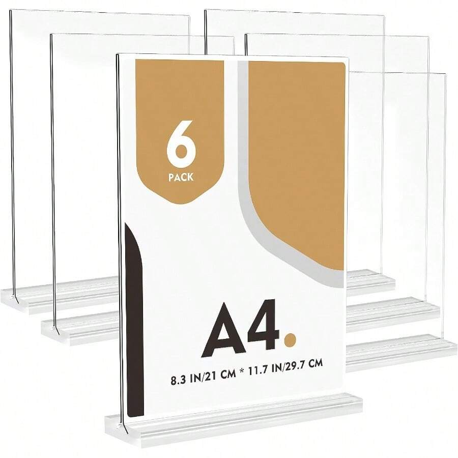 A4 Acrylic Sign Holder 6pack TShape DoubleSide A4 Perspex Display Stand Clear Poster Menu Holders For Office Shop Restaurant School - Ta46pcs - View 1