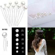 36 Piezas Horquillas De Perlas Para El Pelo, Elegantes Horquillas Pelo Mujer Novia Boda Perla Forma De U Accesorios Para Ceremonias De Damas De Honor Boda Novia Mujeres Niñas(Plata) - Multicolor - Ver 1