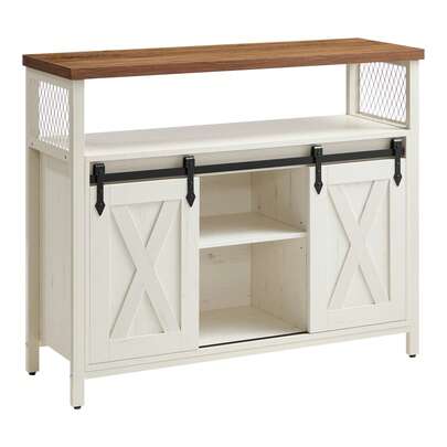  VASAGLE Buffet Cabinet, Coffee Bar Storage Cabinet, Sideboard With 2 Sliding Barn Doors, Adjustable Shelves, 13 X 39.4 X 31.5 Inches, For Living Room, Rustic White And Honey Brown